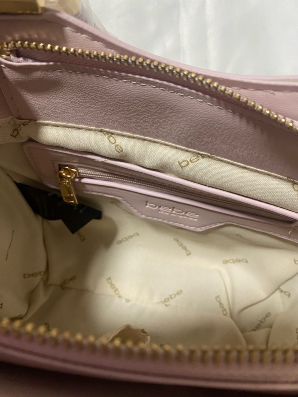 2B Bebe Pale Pink Woven Satchel with Gold Hardware - Picture 7 of 8